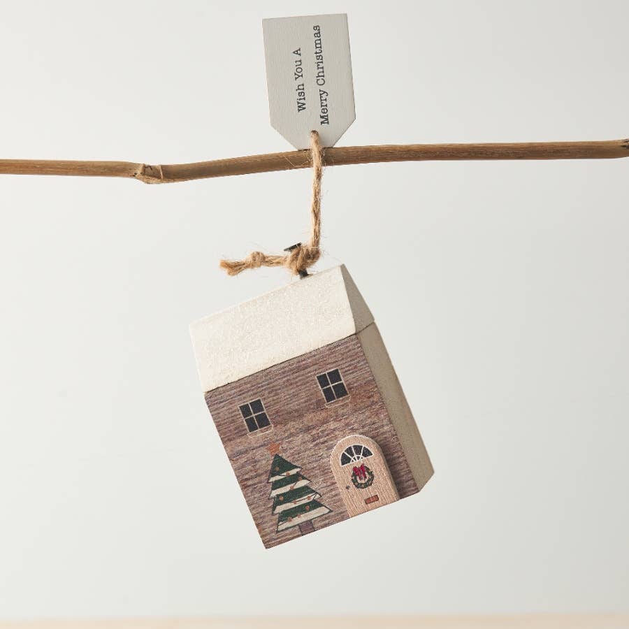 Merry Christmas wooden house deco 5*3.5*8cm